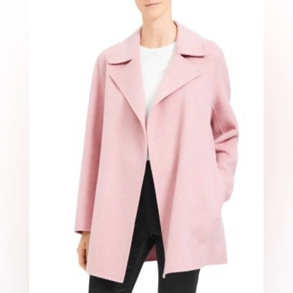 Theory Double-Faced Wool & Cashmere Coat in pink size large